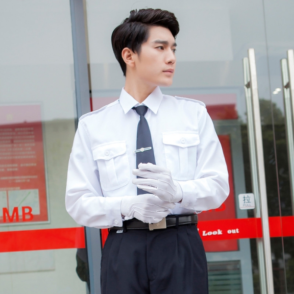 保安白色長袖襯衫